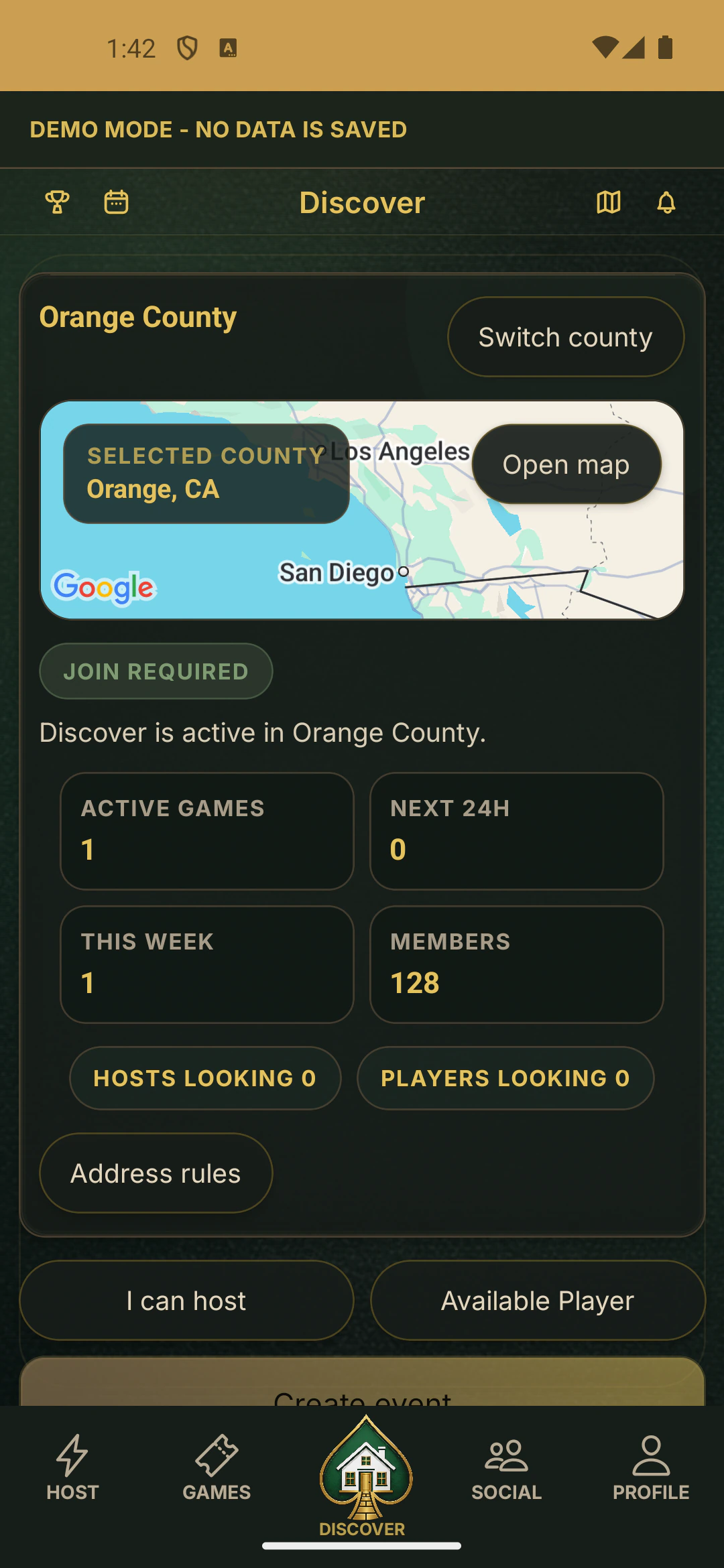 PokerMeet product screen showing sample data
