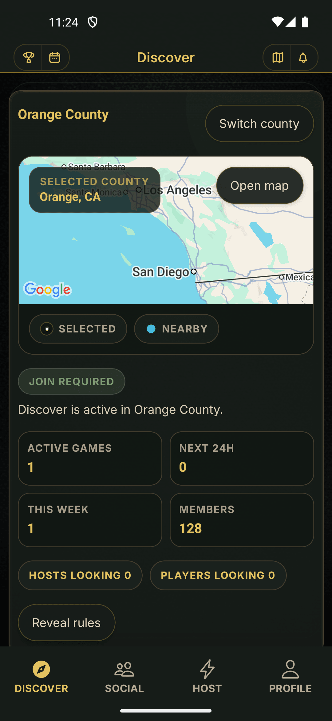 PokerMeet regions screen