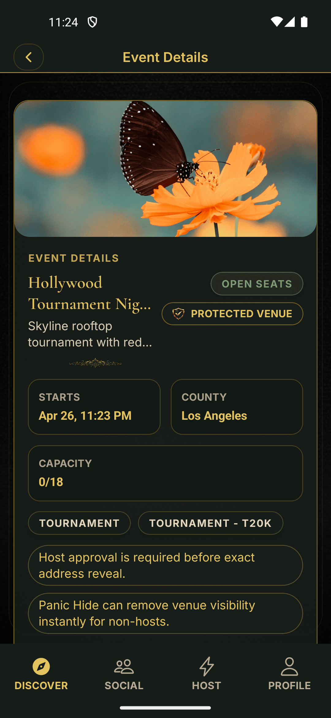 PokerMeet event details screen
