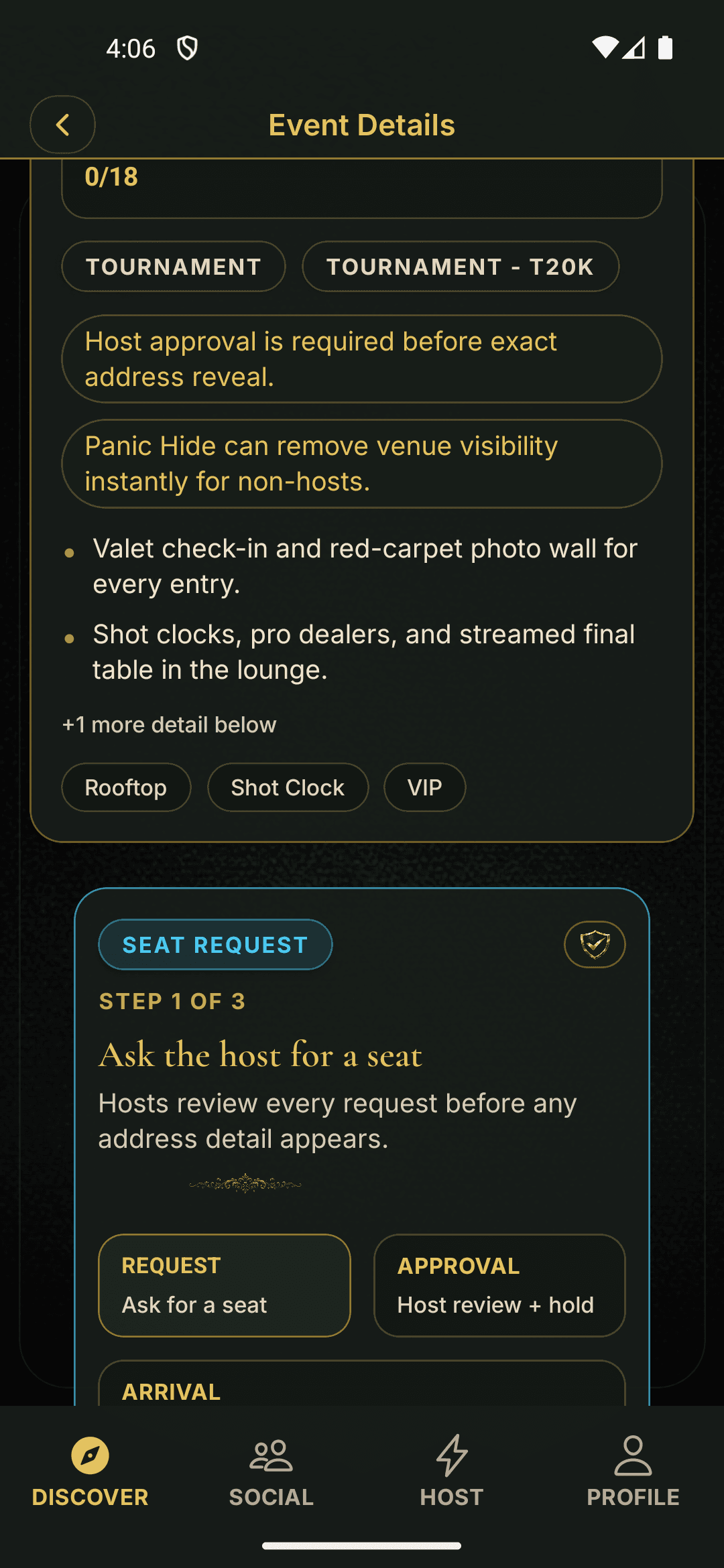 PokerMeet request seat screen